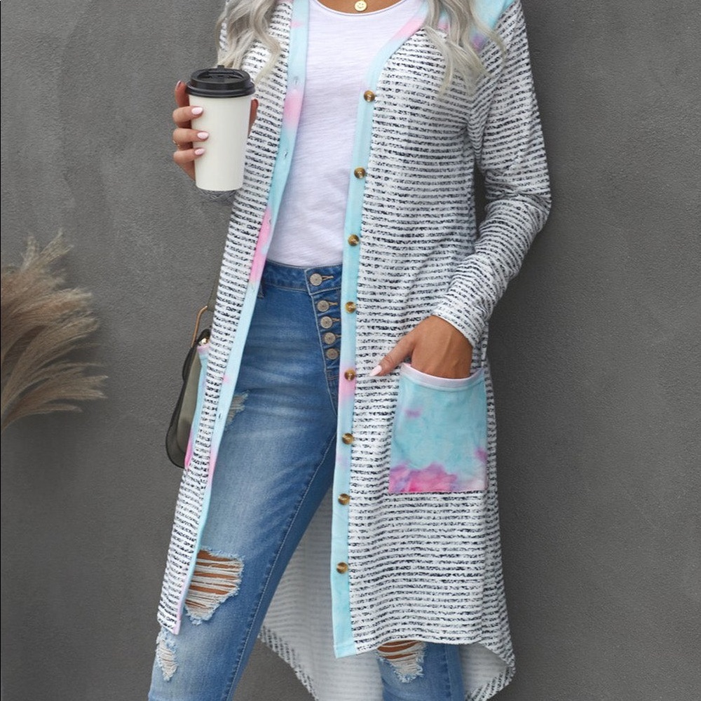 Tie Dye Striped Cardigan